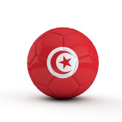 Tunisia flag soccer football against a plain white background. 3D Rendering