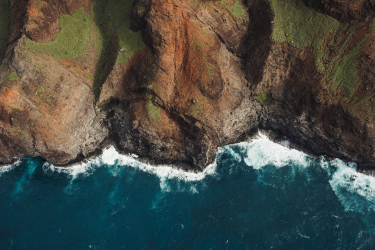 Na Pali Coast mountains and ocean in Kauai Hawaii