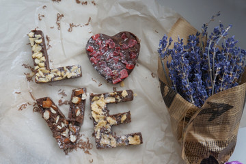 homemade chocolate, the word love, Valentine's day, gift