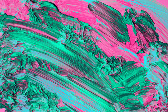 Messy, colorful, artistic paint brush strokes on canvas; colorful background