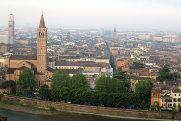 Obraz premium Verona's cityscape early in the morning. Roofs and buildings of the old Italian city.