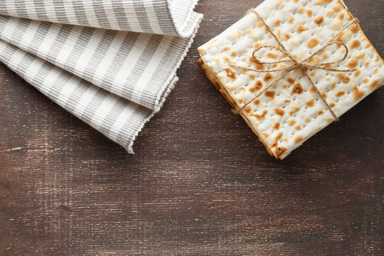 Jewish Matzah bread with wine for Passover holiday