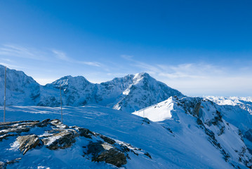 Winter landscape of Alpine mountain range. Solda, South Tyrol, Italy