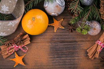 Fresh Tangerines with spices and Christmas decor