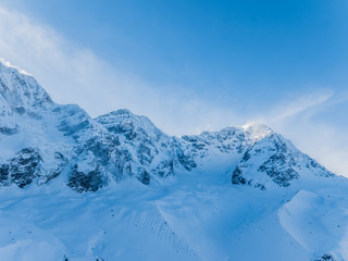 Fototapeta na wymiar Winter landscape of Alpine mountain range. Solda, South Tyrol, Italy