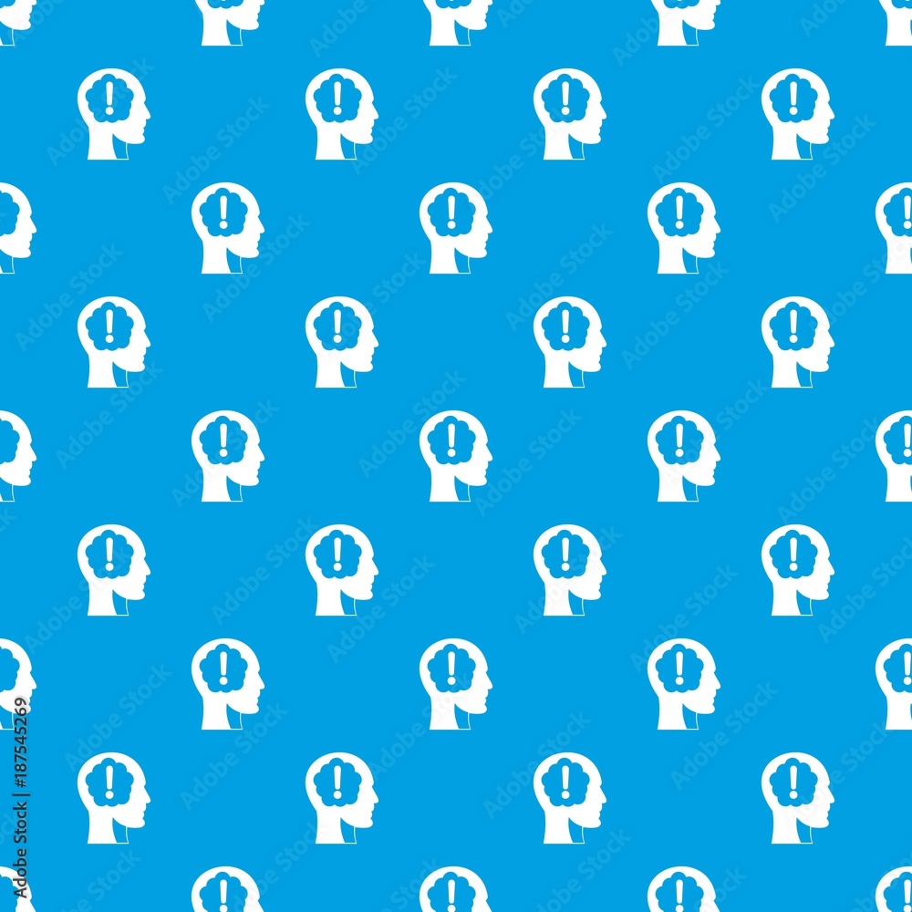 Poster head with exclamation mark inside pattern seamless blue