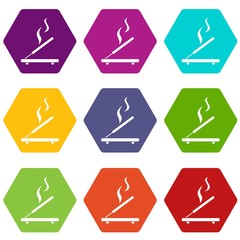 Incense sticks icon set color hexahedron