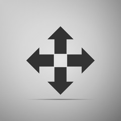 Arrows in four directions icon isolated on grey background. Flat design. Vector Illustration