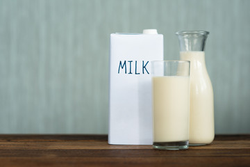 milk in a bottle and glass. healthy lifestyle concept