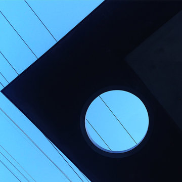 looking up at the underside of a roof overhang