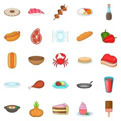Crockery icons set, cartoon style