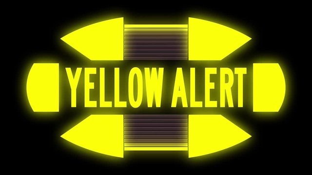 A looping science fiction YELLOW ALERT monitor warning screen. With optional luma matte.	 	