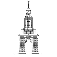 Bell tower of IrishTrinity college line icon. Outline symbol of popular attraction in Dublin, capital of Ireland. Old european building in thin linear style for tourist guides, posters, cards.