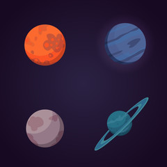 Set of colorful bright planets. Solar system, space with stars. Cute cartoon vector illustration.