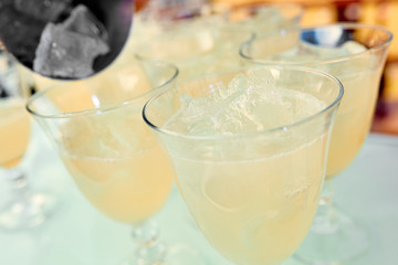 Cocktails with ice on the bar counter