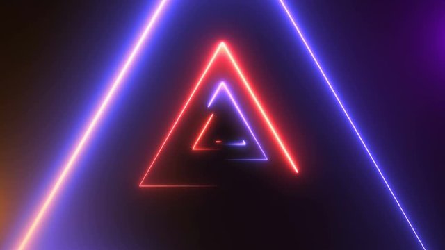 Abstract background with neon triangles. Seamless loop