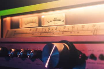 Radio broadcast receiver amplifier shining in the dark
