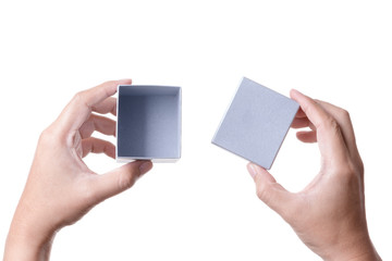 Hand holding blank luxury box as giving gift