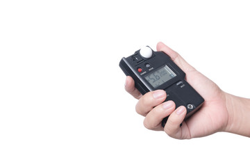 Hand holding light exposure meter, a photograph device for measuring illumination