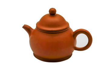 Clay teapot isolated on white background. path selection
