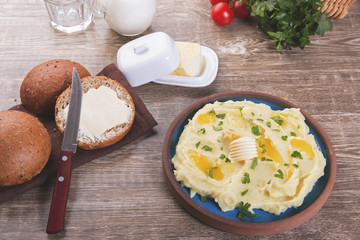 mashed potatoes with butter on a plate homemade