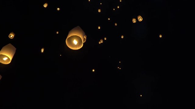 Floating New Year asian lanterns in Chiang Mai ,Thailand.