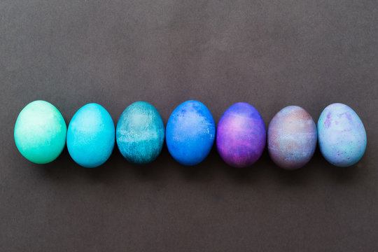 Bright modern dyed Easter eggs.