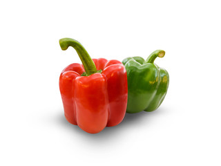 Green Bell pepper and Red Bell pepper isolated on white background