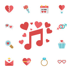 Valentines musical note icon. Digital vector february happy valentine's day and wedding celebration color simple flat icon set