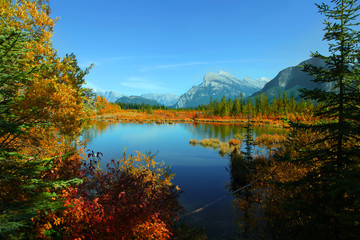 Fototapeta na wymiar Scenic Vermilion lakes area at Banff national park Canada