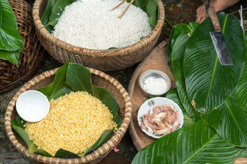 Ingredients to make Chung cake, the Vietnamese traditional lunar new year food