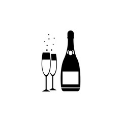 wedding champagne with glasses icon. Lovers icon. Wedding element icon. Premium quality graphic design. Signs, symbols collection icon for websites, web design, mobile app