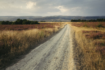 Dusty road at sunset