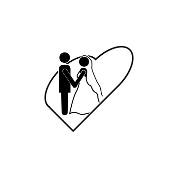 the bride and groom in the heart icon. Lovers icon. Wedding element icon. Premium quality graphic design. Signs, symbols collection icon for websites, web design, mobile app