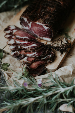 Prosciutto on a table still life