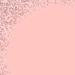 Pink gold glitter. Abstract left top corner with pink gold glitter on pink background. Beauteous Vector illustration.
