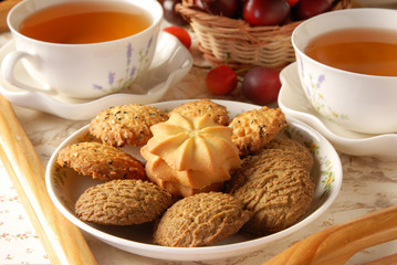 Tea and cookies on the table         