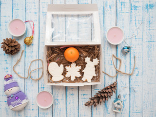 Gingerbread in a package on an old table in the French style