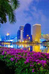 city night view at Benjakitti Park, Bangkok, Thailand