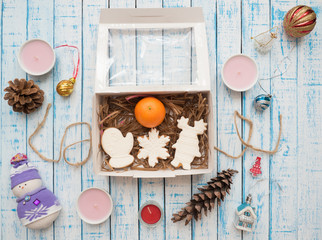 Gingerbread in a package on an old table in the French style