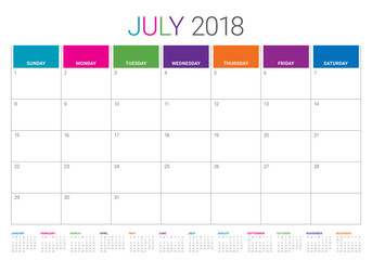 July 2018 calendar planner vector illustration