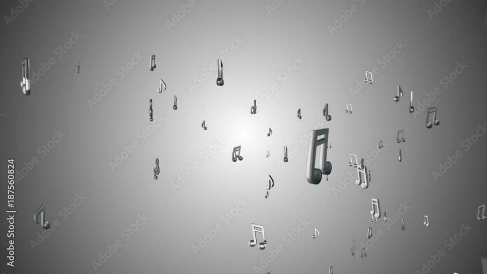 Aufkleber visual music. notes in front of the camera. cinematic background. seamless loop.