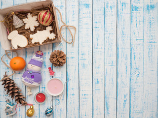 Gingerbread in a package on an old table in the French style