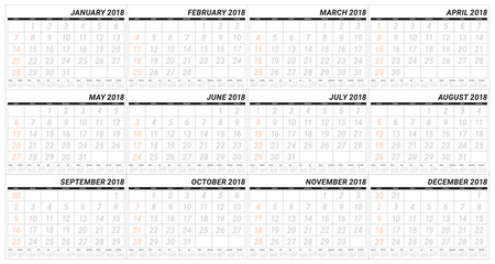 Year 2018 planner calendar vector illustration