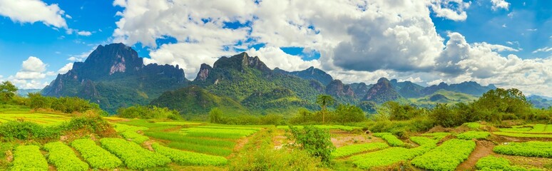 Fototapeta na wymiar Beautiful rural landscape.Vang Vieng, Laos. Panorama
