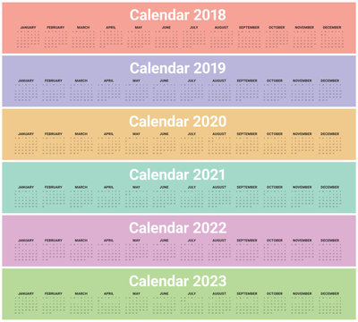 Year 2018 2019 2020 2021 2022 2023 calendar vector