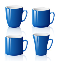 Set of blue cups isolated on white background