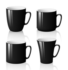 Set of black cups isolated on white background