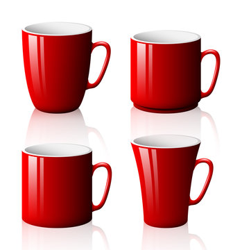 Set of red cups isolated on white background
