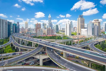 Papier Peint photo autocollant Shanghai jonction de route dans le centre-ville de la ville moderne